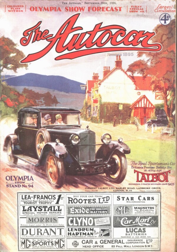 September 1928 The Autocar Cover Featuring a 14/45 Weyman Coupe