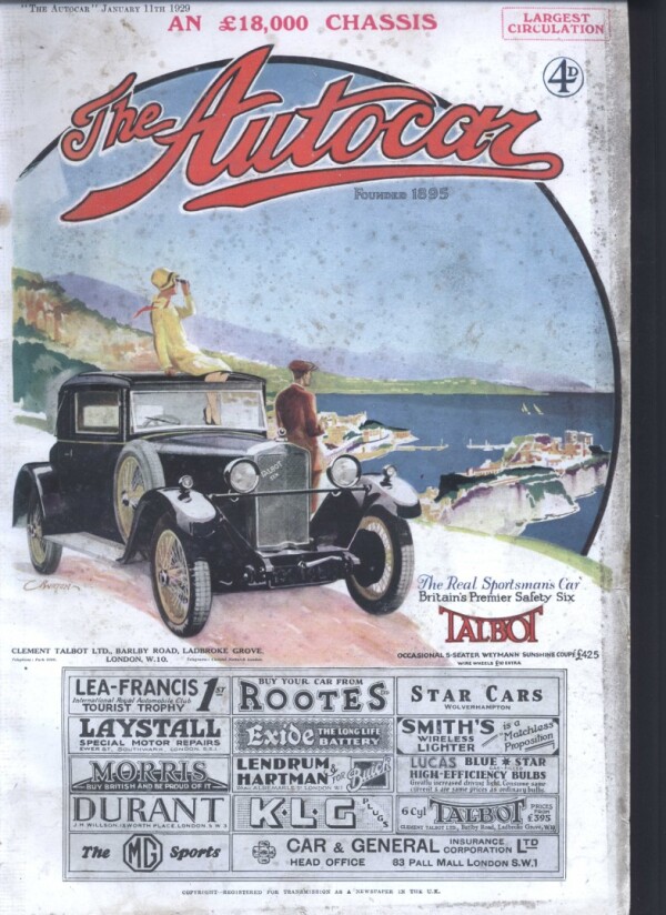 January 1929 The Autocar Cover Featuring a 14/45 Weyman Coupe