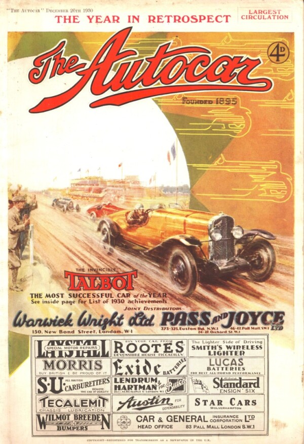 December 1930 The Autocar Cover Featuring Talbot Success through the year